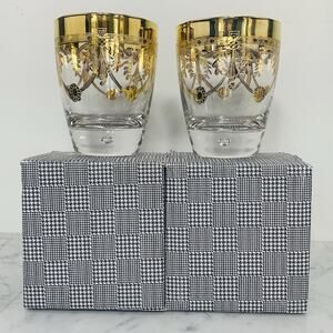 CREART Set of 2 Double Old Fashioned Glasses Gold Gilded Italian Whiskey NIB